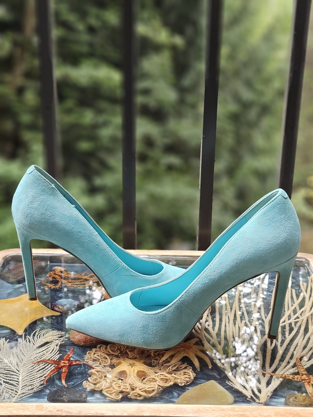 Nine West Turquoise Suede Pointed-Toe High Heels